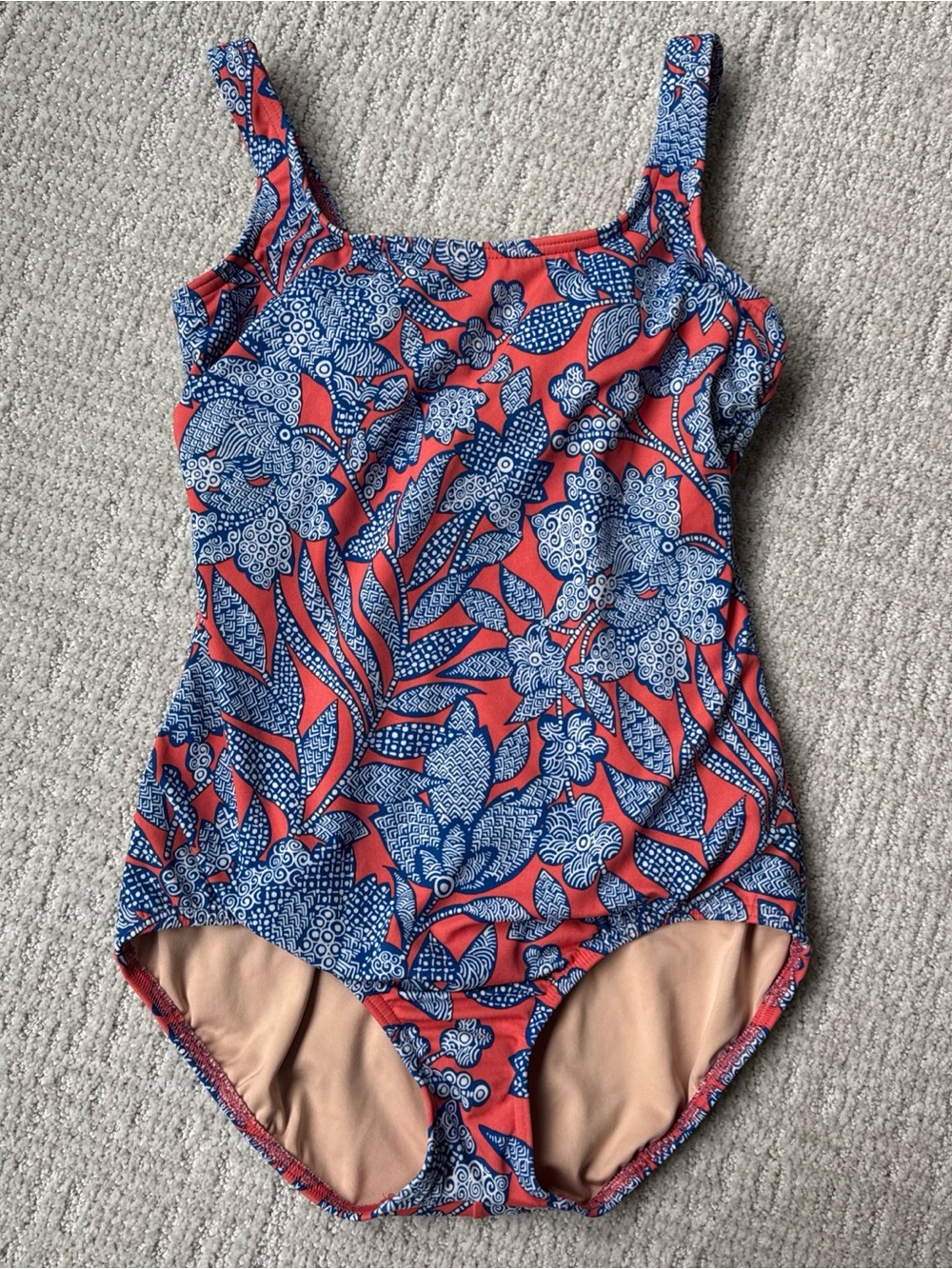 Lands' End Coral and Blue Floral One-Piece Swimsuit